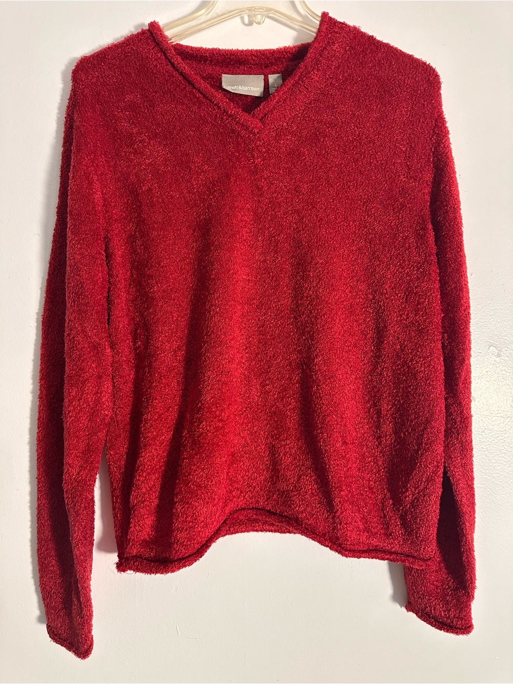 Croft & Barrow Crimson Red Soft Bouclé Plush V-Neck Sweater Size Large
